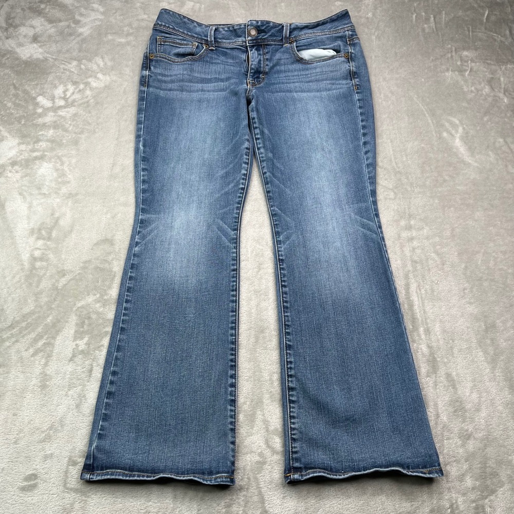American Eagle Kick‎ Boot Jeans Womens 12 Short Blue Medium Wash Stretch Bootcut